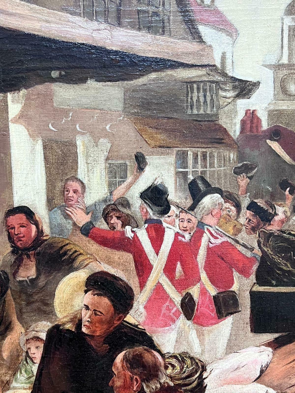photo for sale English Antique Oil Admiral Lord Nelson In Village High Street With Crowds Signed Antique Oil