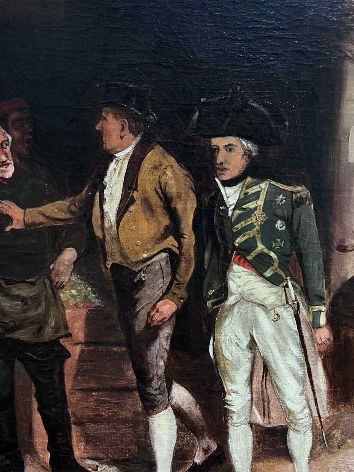Art English Antique Oil Admiral Lord Nelson In Village High Street With Crowds Signed Antique Oil photo