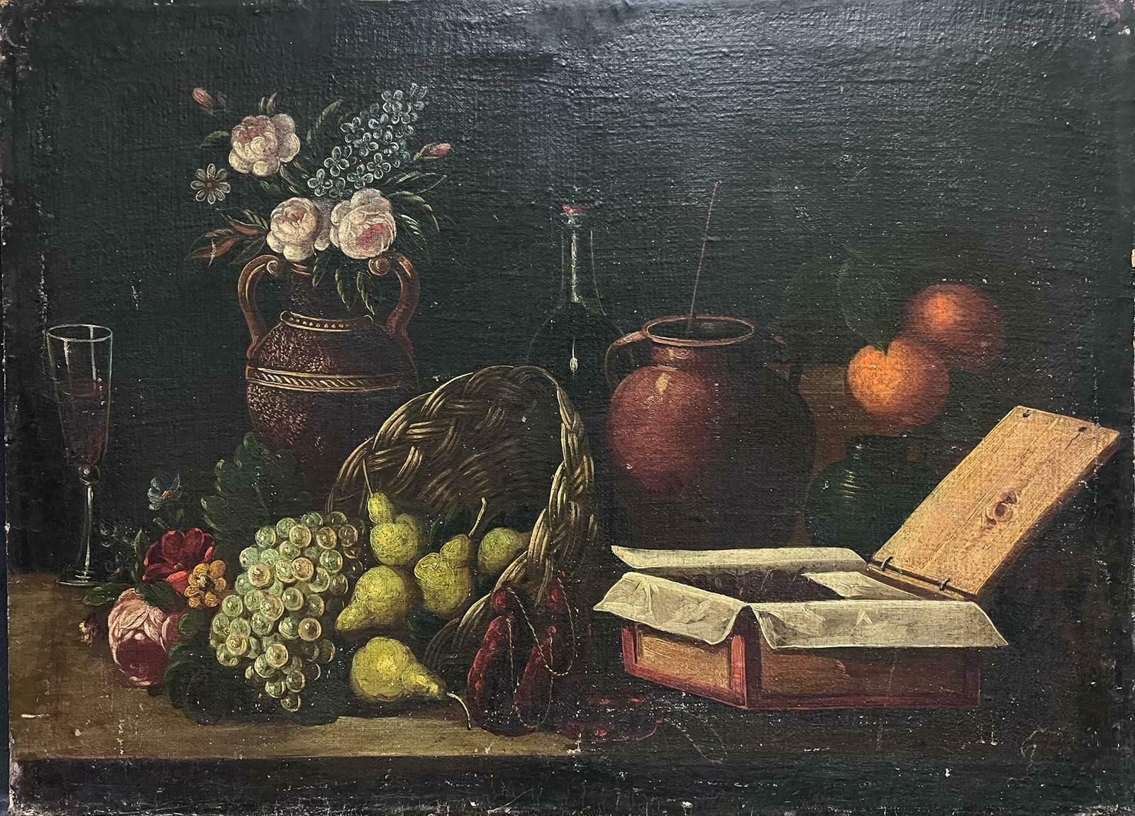 Unknownhuge 18th Century Italian Old Master Oil Painting Still Life Fruit In Basket18th Century photo furniture