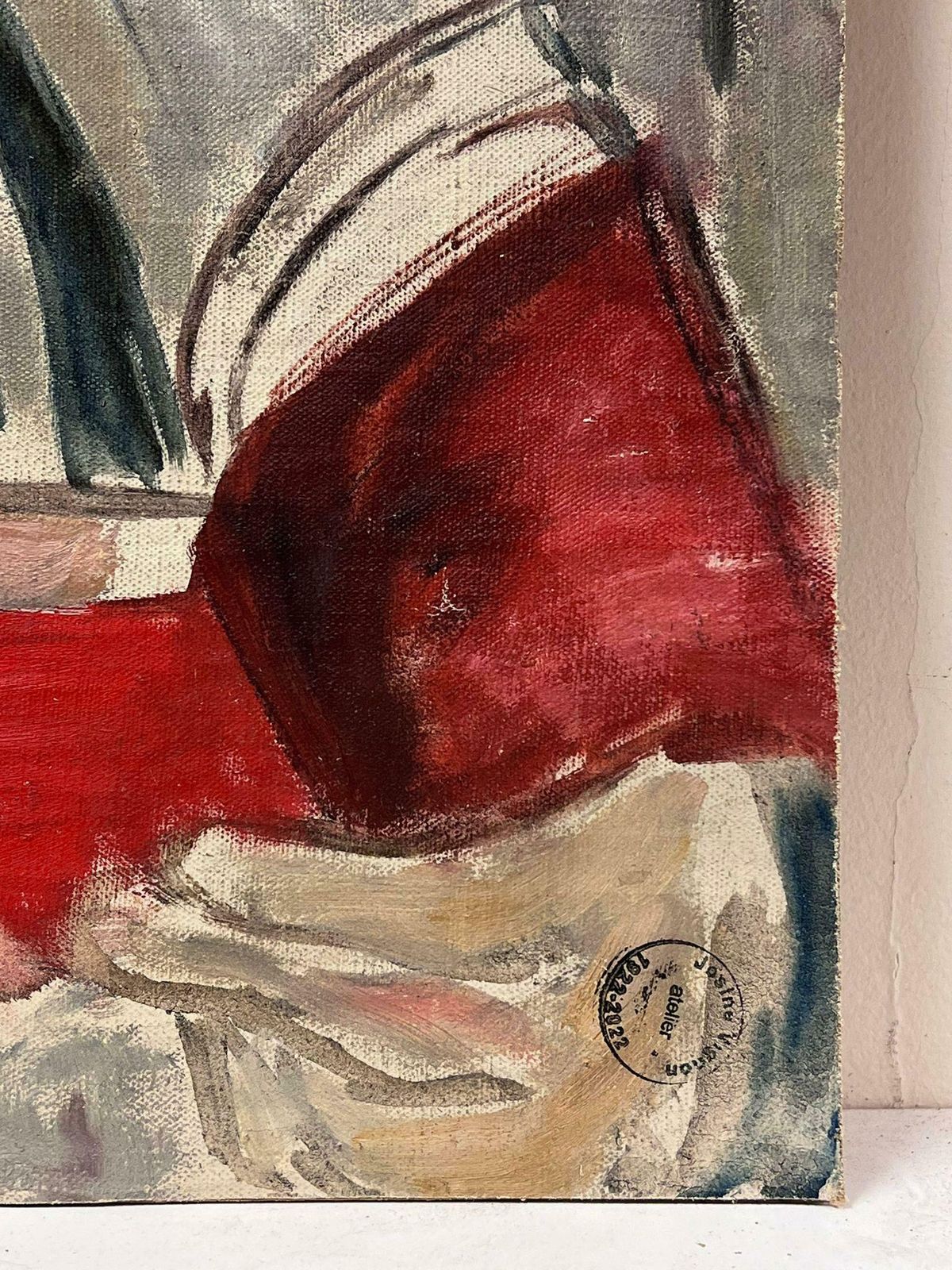 Josine Vignon1950s French Post Impressionist Oil Painting Portrait Of Dapper Man Smoking Pipe1960's photo 739.0