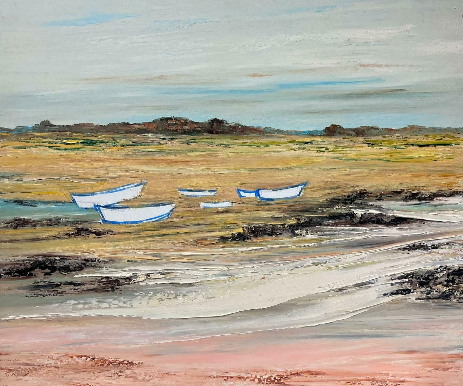 Lucien Gondret20th Century French Modernist Signed Oil Boats Moored On Beach
