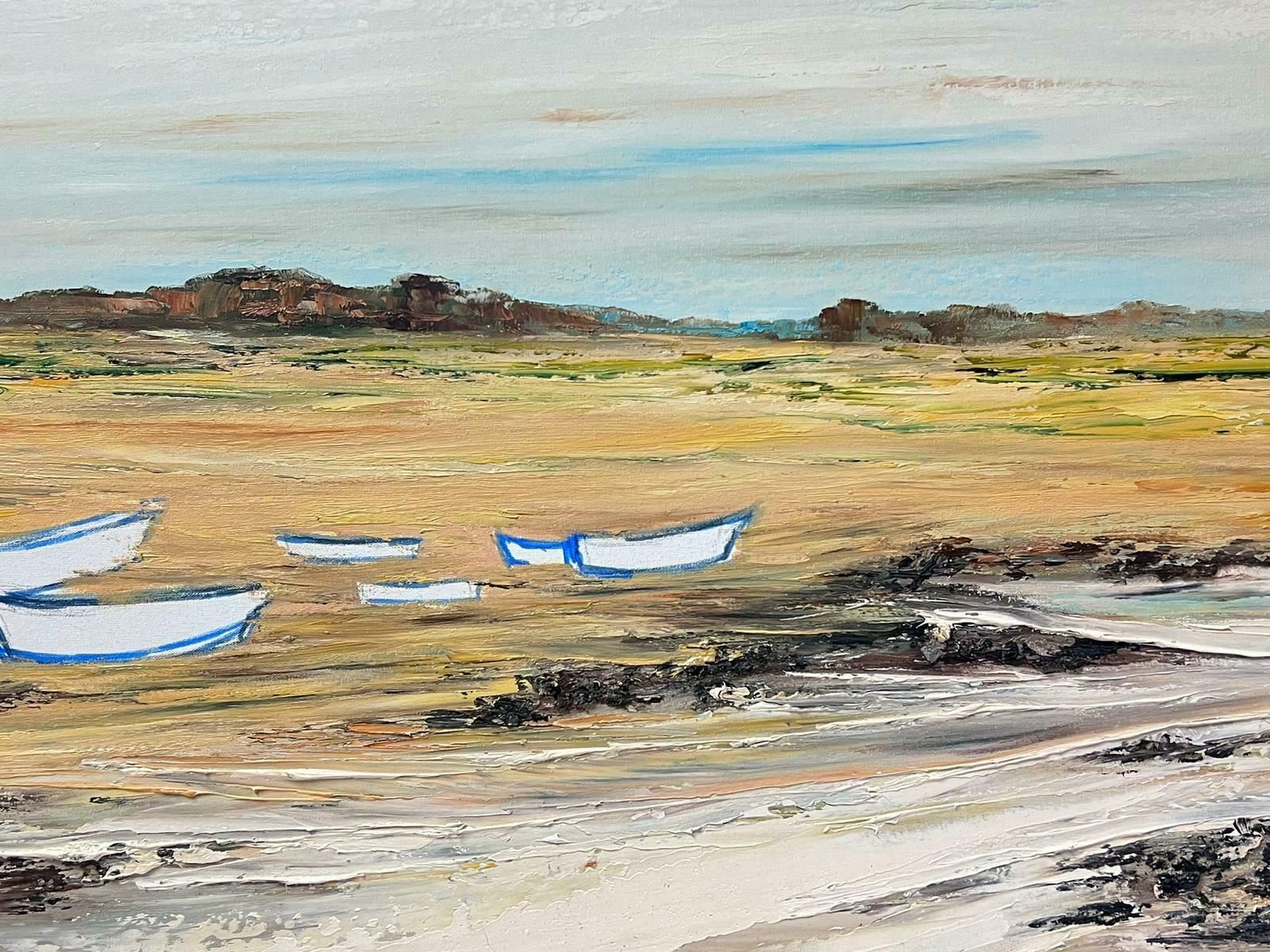 Lucien Gondret20th Century French Modernist Signed Oil Boats Moored On Beach photo 1180.0