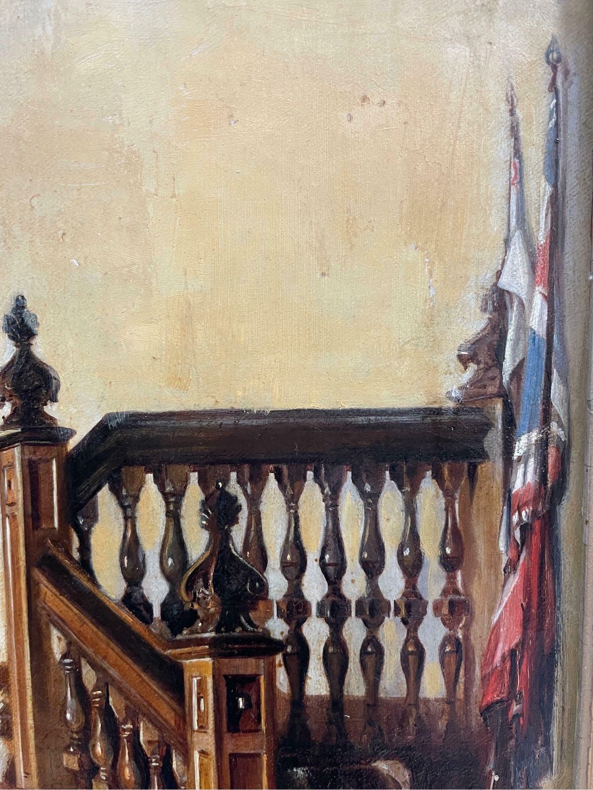 Victorian Schoolfine 19th Century Interior Scene Baronial Hallway Children Playing On Staircase photo vinterior