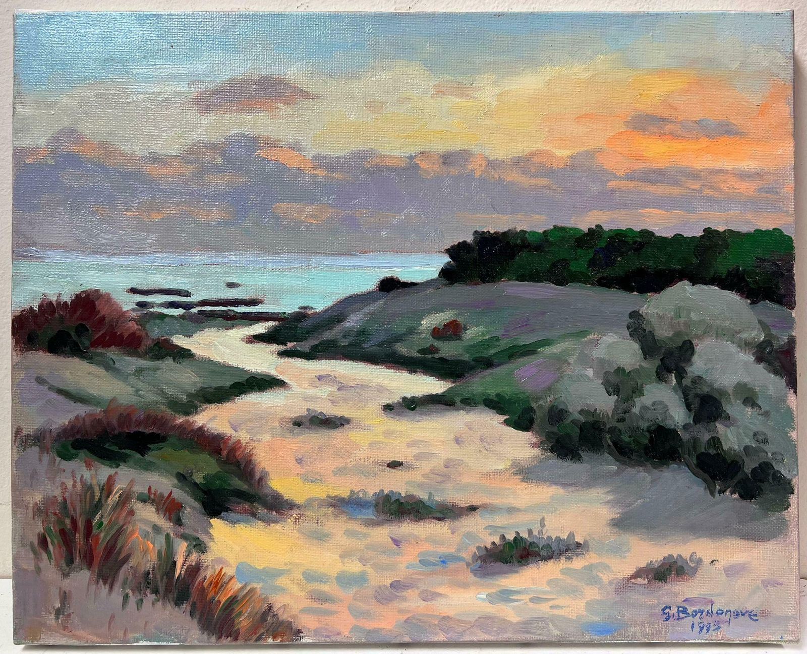 Georges Bordonovecontemporary French Impressionist Oil Sunset Over Sea Sand Dunes Beach Pathway photo furniture
