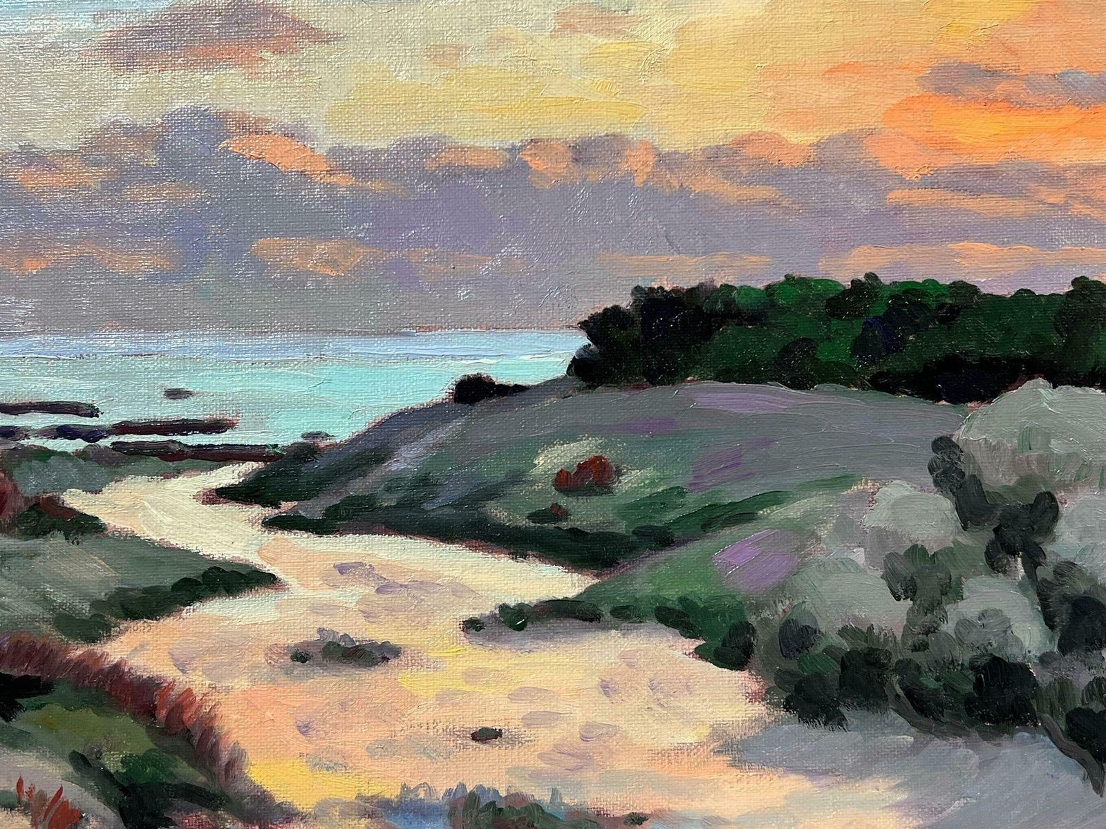 Georges Bordonovecontemporary French Impressionist Oil Sunset Over Sea Sand Dunes Beach Pathway photo Art