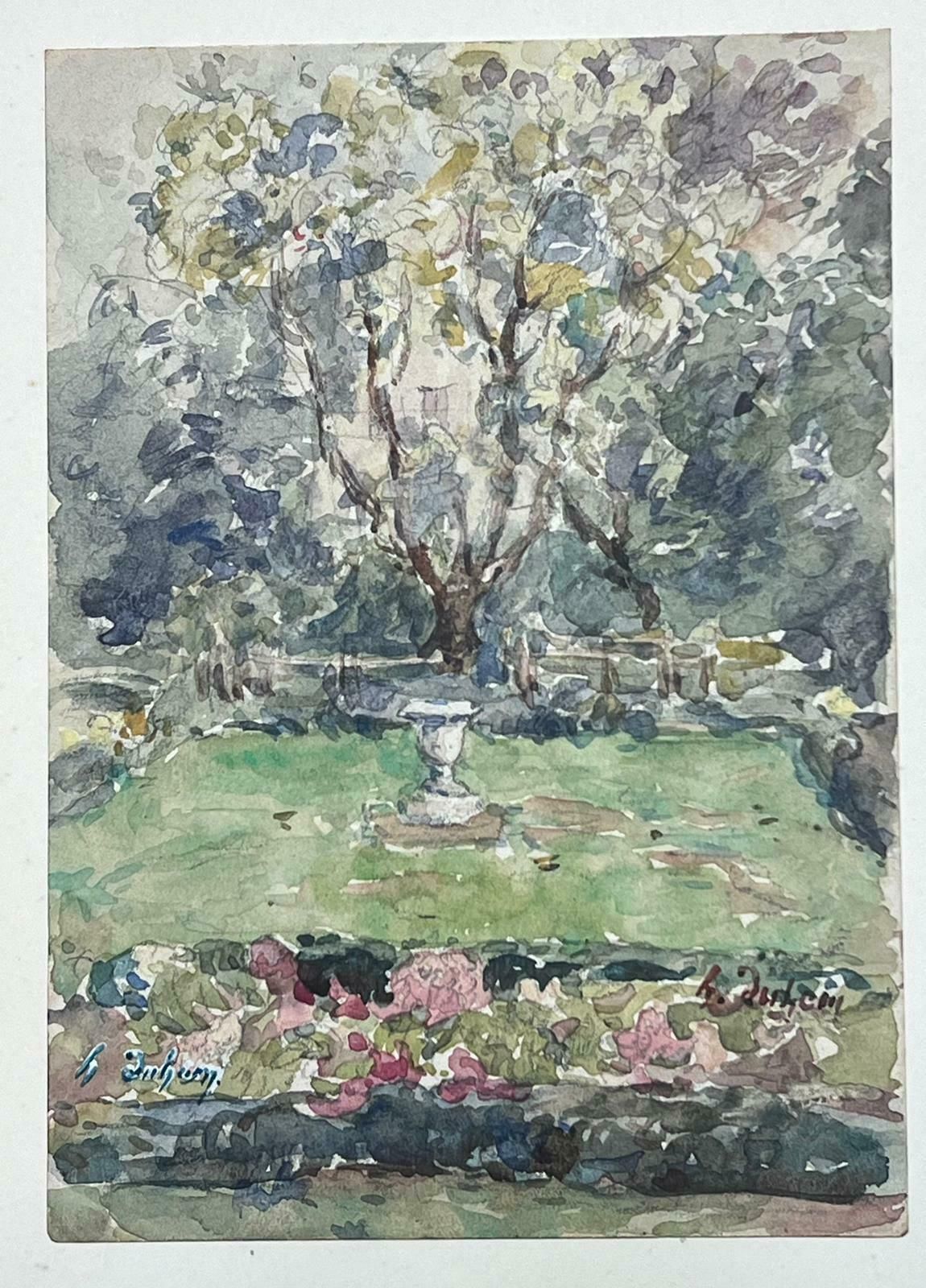 Henri Aime Duhemfine Antique French Impressionist Painting View Of A Park With Stone Urn photo Art