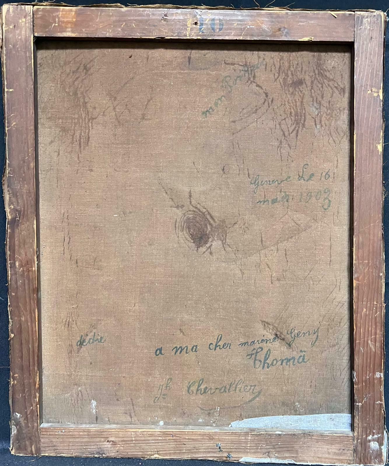photo furniture Th. Chevalliercharacterful Portrait French Man With Hat & Pipe Signed & Dated 1903 Oil Paint1903