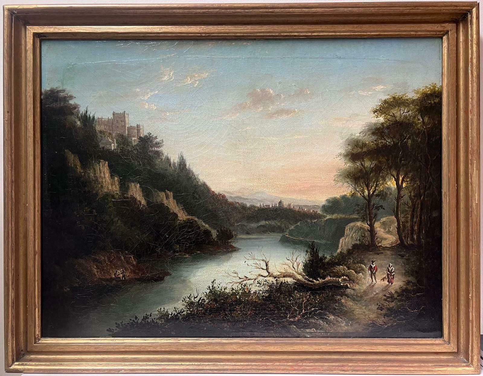 Scottish 19th Centuryantique 19th Century Scottish Oil Painting Castle On Hill Overlooking River