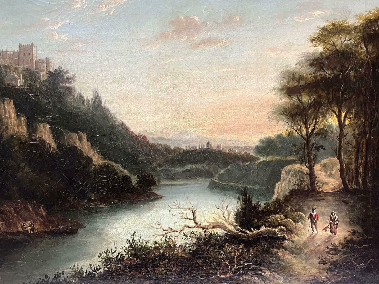 Scottish 19th Centuryantique 19th Century Scottish Oil Painting Castle On Hill Overlooking River photo vinterior