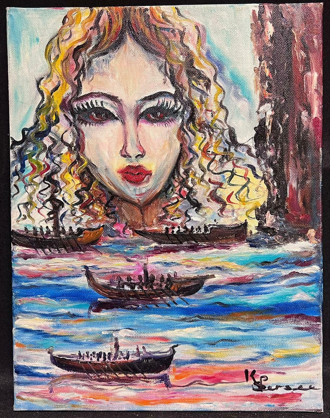 French Schoolcontemporary French Modernist Signed Oil Head Portrait Of Lady Over Gondolas photo furniture