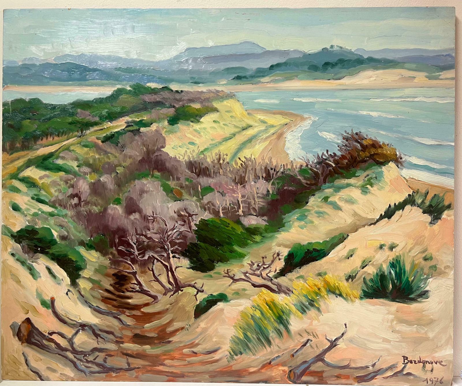 Georges Bordonove1970's French Post Impressionist Signed Oil Painting Sand Dunes On The Beach1976 photo furniture