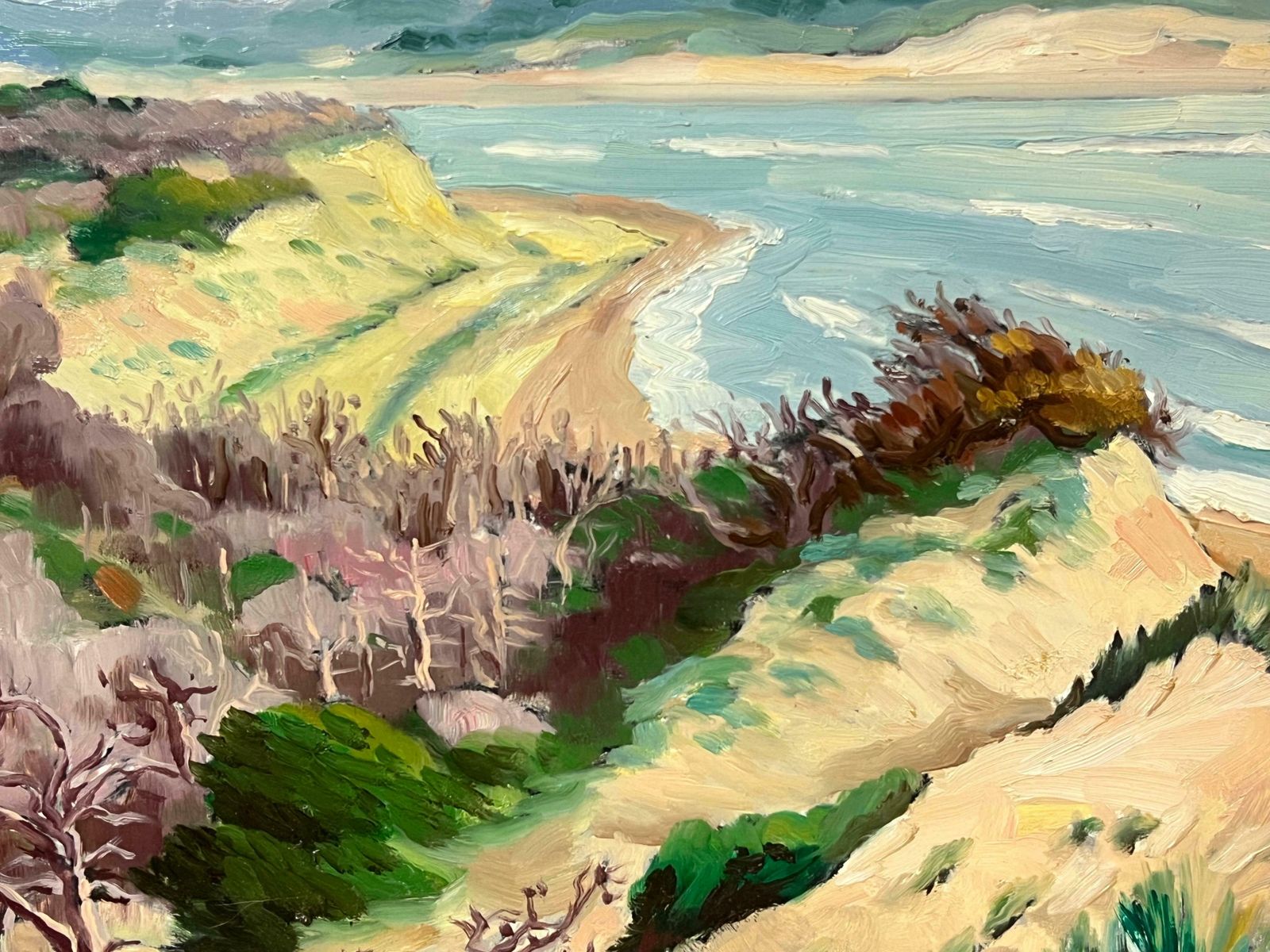 Georges Bordonove1970's French Post Impressionist Signed Oil Painting Sand Dunes On The Beach1976 photo for sale