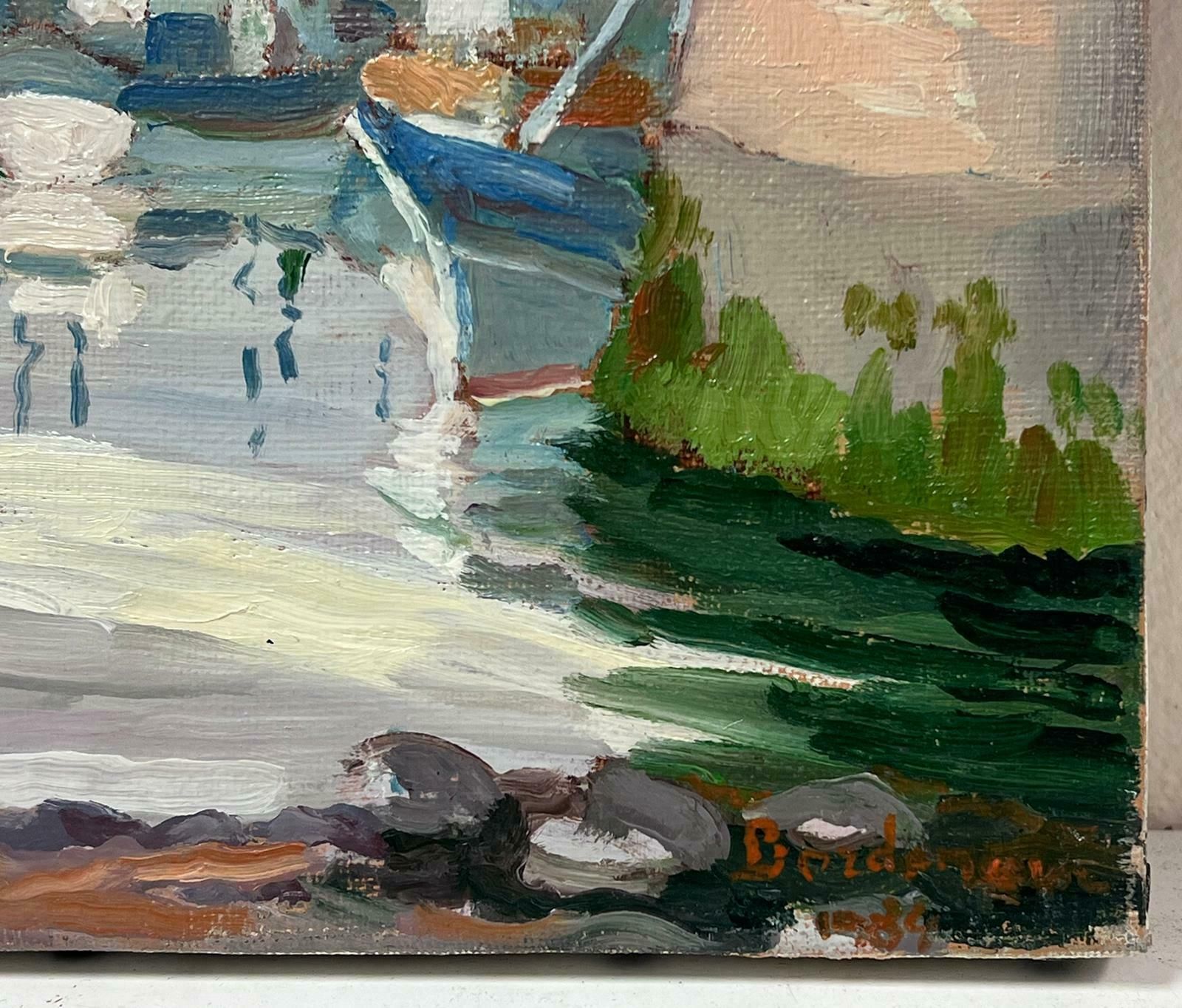 Georges Bordonovecontemporary French Impressionist Oil Sailing Boats Moored In French Harbor photo for sale