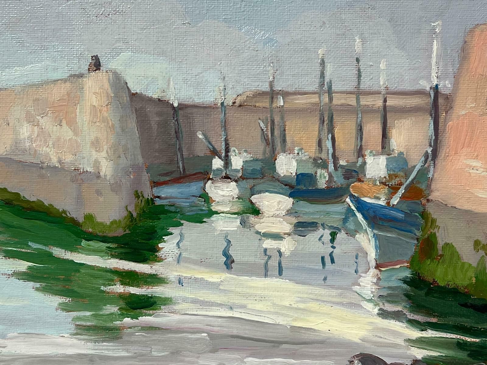 Georges Bordonovecontemporary French Impressionist Oil Sailing Boats Moored In French Harbor photo Art