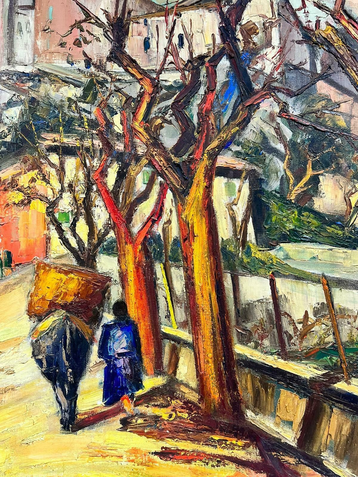 Josine Vignon1960’s French Oil Provençal Village Figure Walking With Donkey Post Impressionis1960's photo furniture