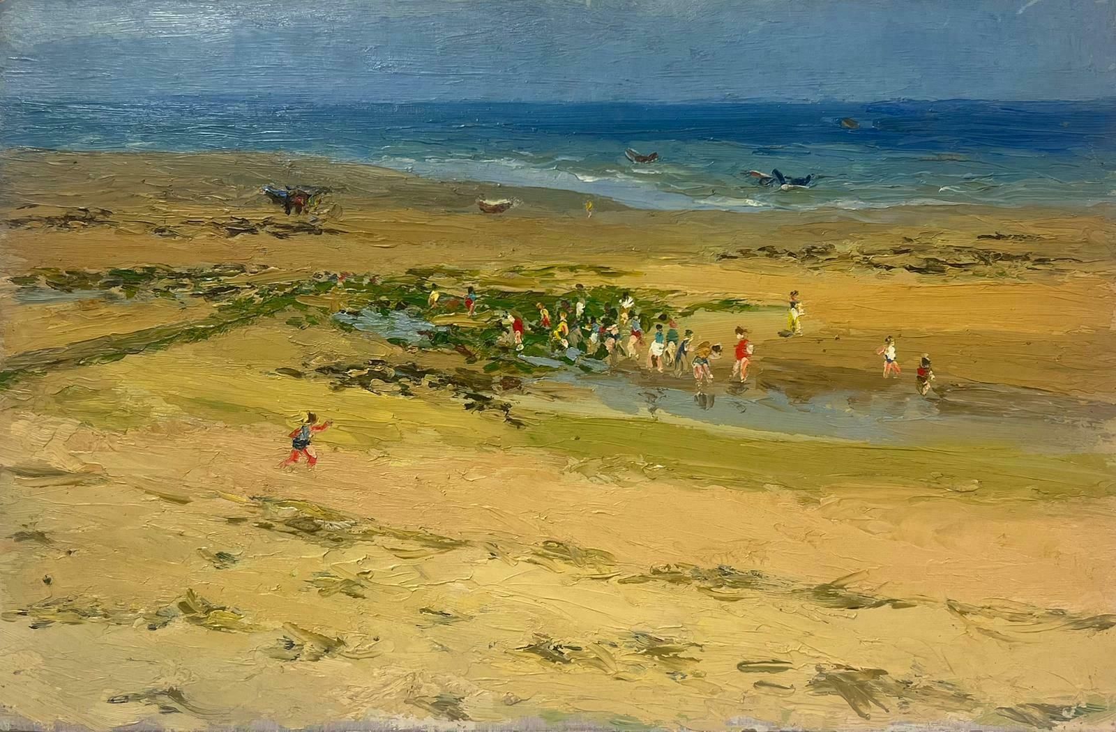 Josine Vignoncrowded Beach Scene Figures Playing On Sand 20th Century French Oil Painting