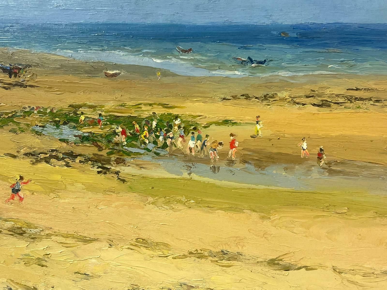 Josine Vignoncrowded Beach Scene Figures Playing On Sand 20th Century French Oil Painting photo for sale