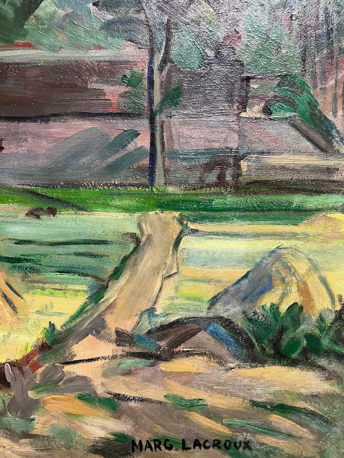 Marguerite Lacroux1950's Century French Post Impressionist Signed Oil Green Fields With Harvest1950's photo 1318.0