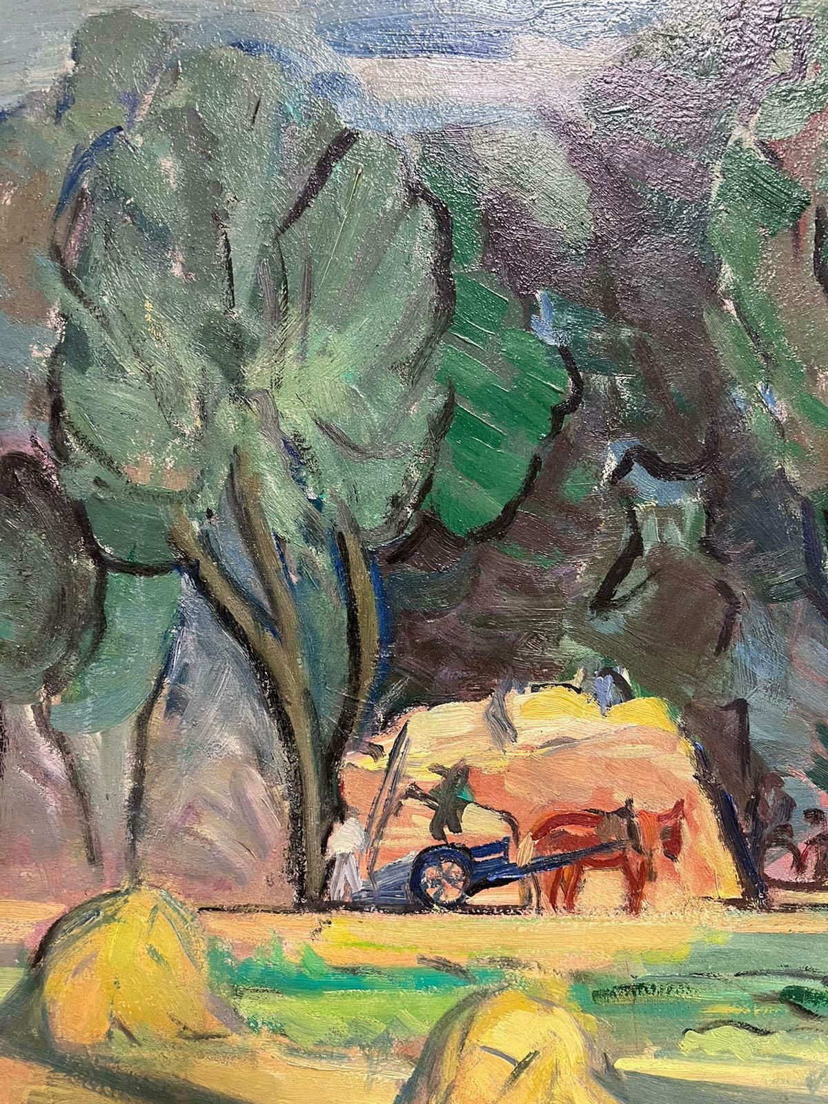 Marguerite Lacroux1950's Century French Post Impressionist Signed Oil Green Fields With Harvest1950's photo buy