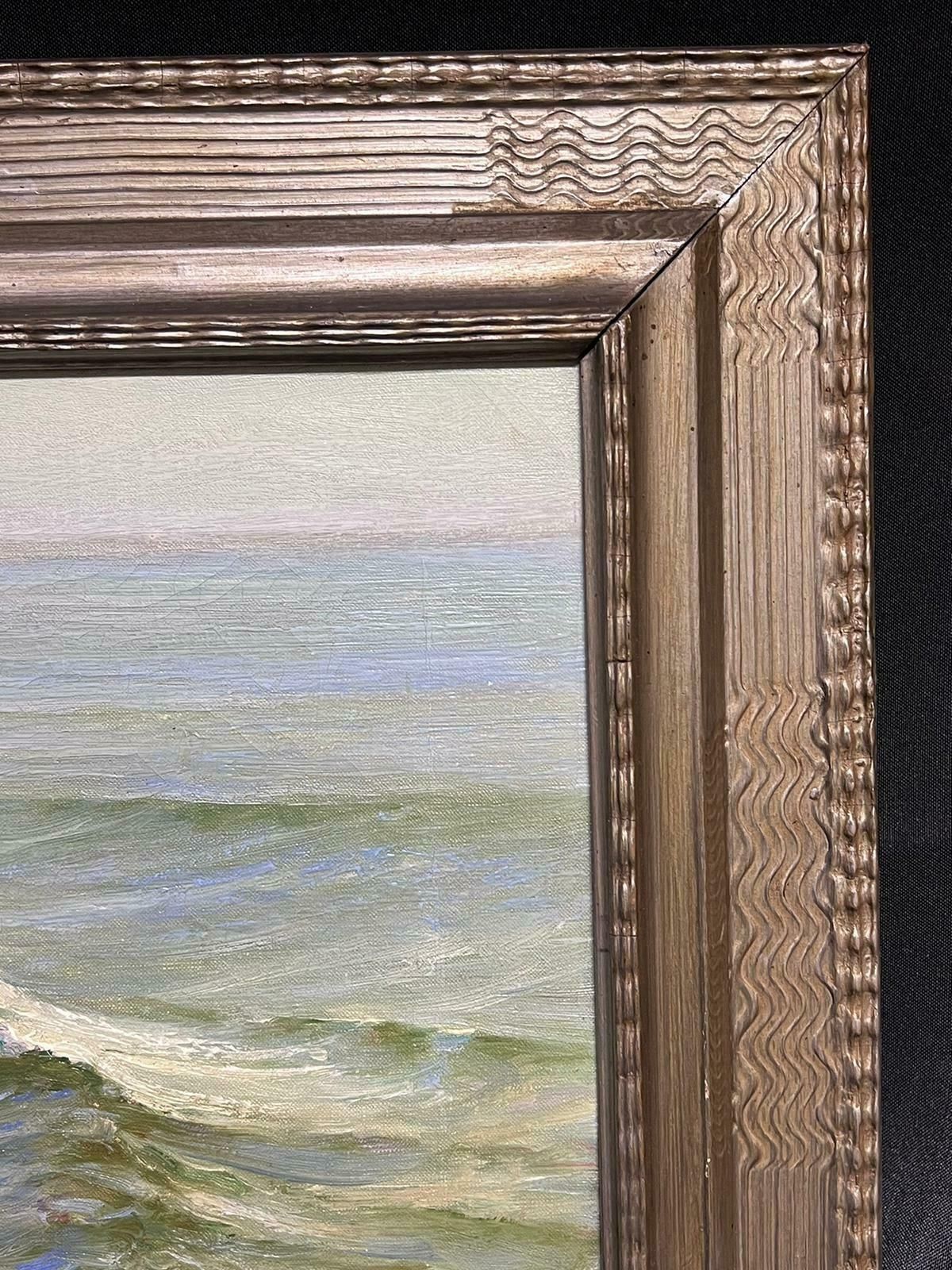 Charles Dunlop Tracey (British, 1870 1948)shimmering Sea English 1920's Signed Oil Painting Rolling Waves Barnstable Bay1920's photo Art