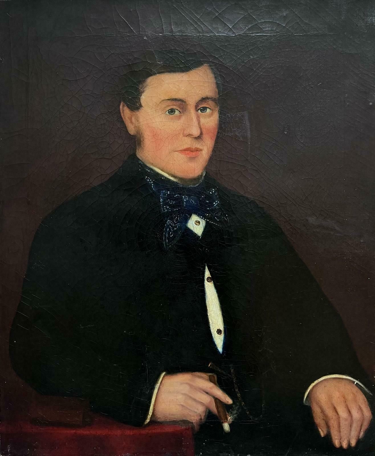 English Victorian Oil Portrait Of Gentleman With Cigar Large 19th Century British Oil Painting