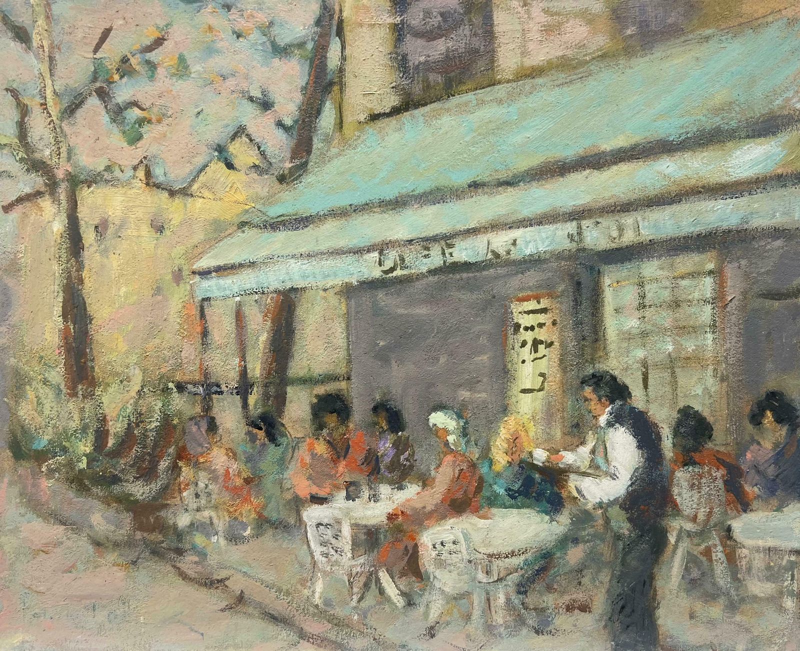 Fanch Lelfigures Sat In A Mellow Outdoor Café Scene Impressionist Oil Painting20th Century