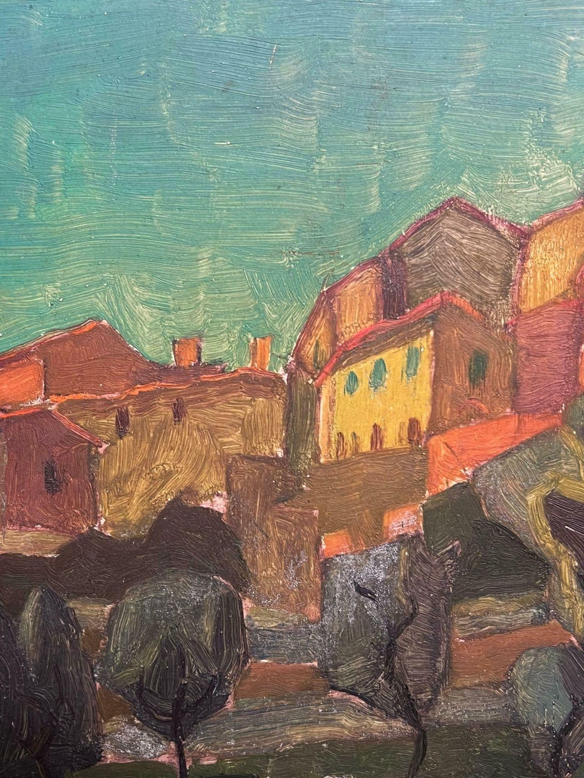 French School20th Century French Cubist Oil Painting Sun Scorched Provencal Village Rocks1960's photo for sale
