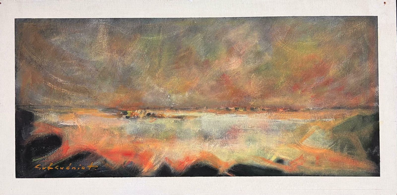 Gerard Guegueniatfrench Abstract Expressionist Signed Oil Blur Of Colors Sunset Coastal Sky photo furniture