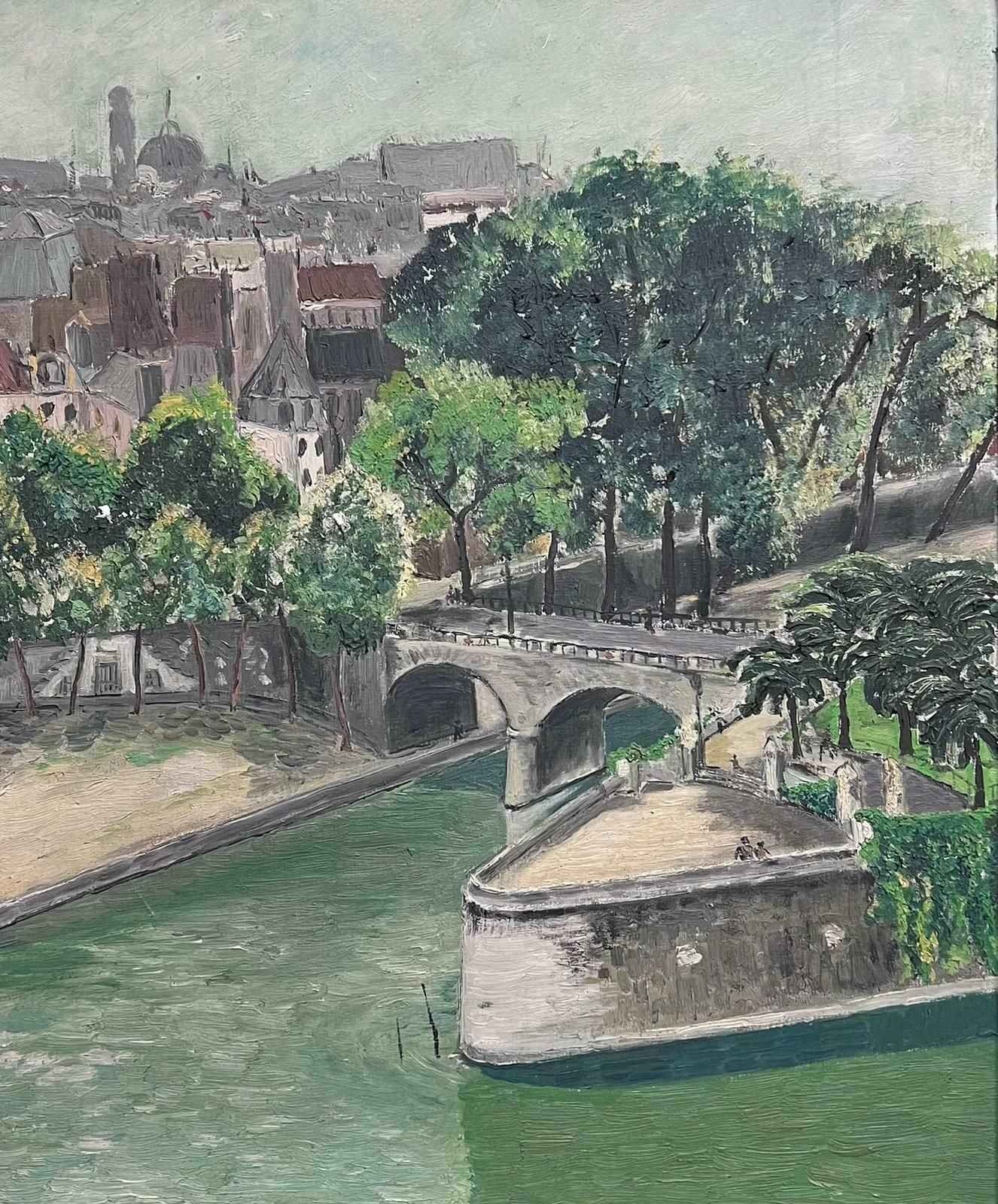 French Schoolmid 20th Century French Impressionist Oil Paris Bridge & River Seine Rooftops photo Art