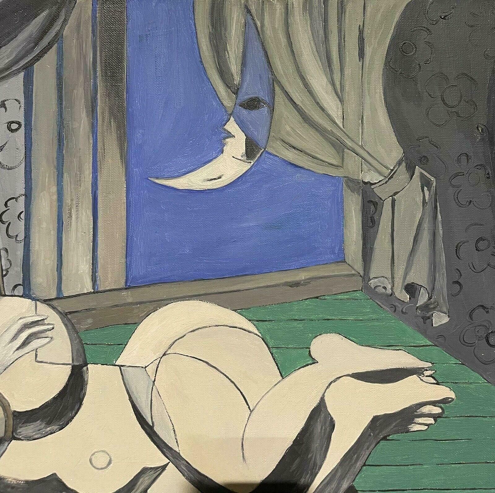 Style Of Picassolarge French 20th Century Oil Nude Lady Reclining, In The Style Of Picasso photo Art