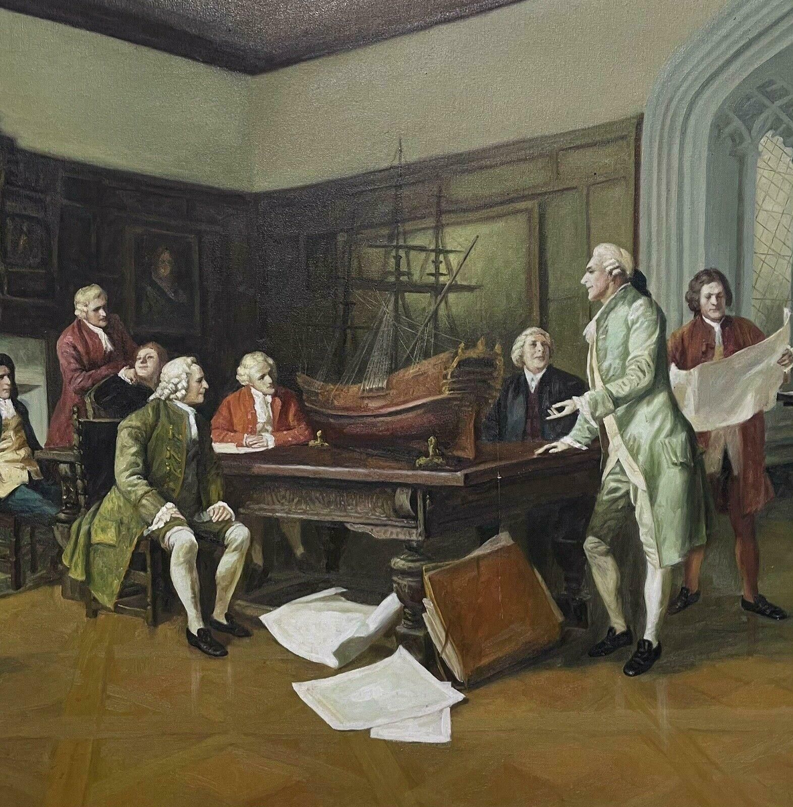 Unknownthe Explorers Meeting Classical Sea Faring Adventurers With Ship & Charts, Oil photo Art