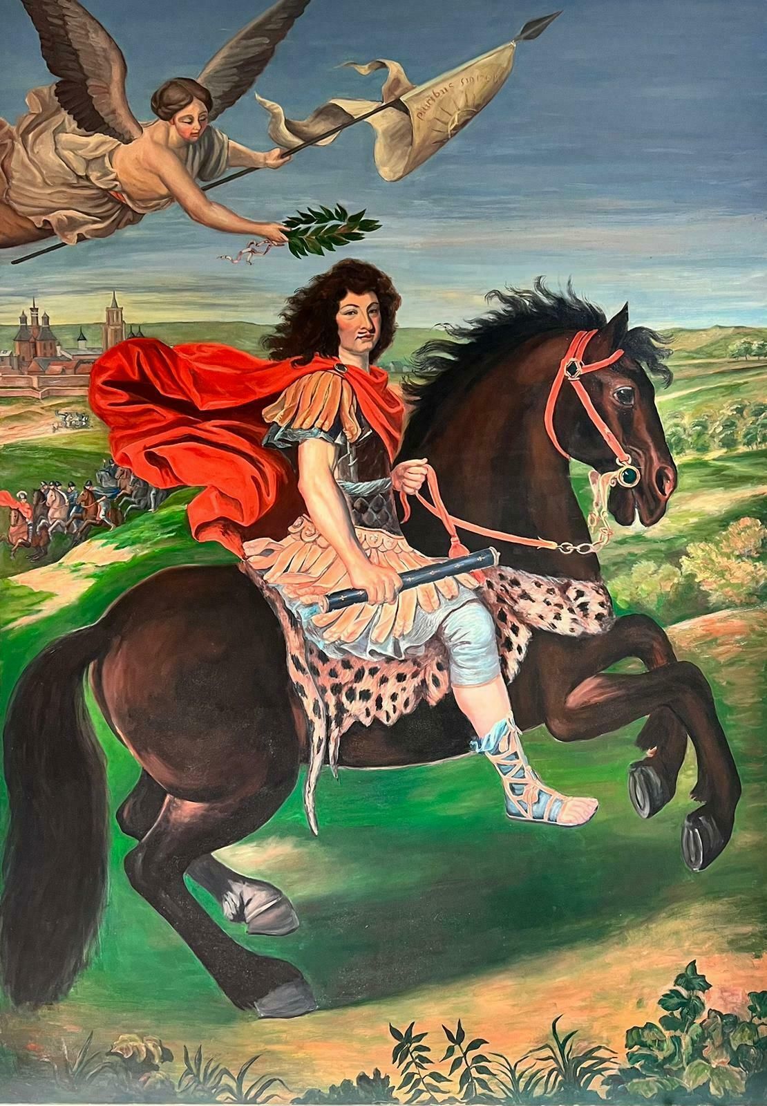Enormous French Oil Painting King Louis XIV Of France On Horseback20th Century
