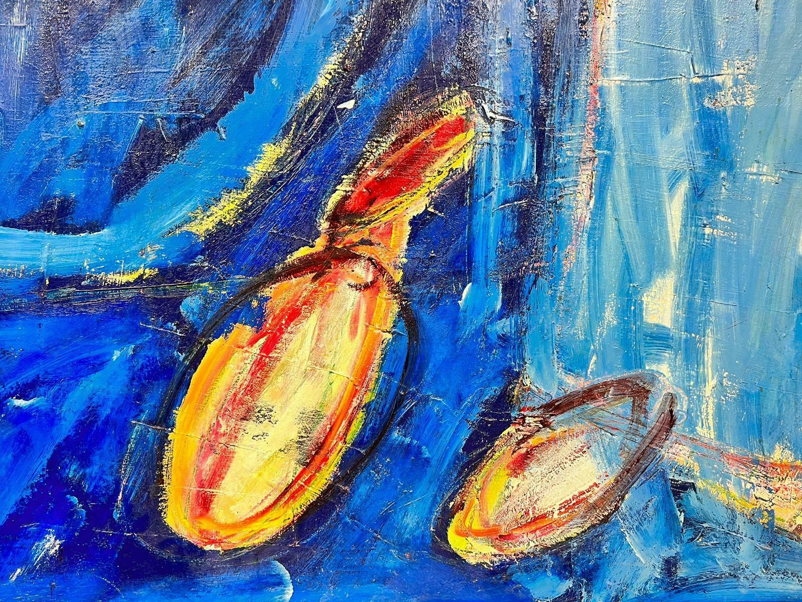 French Expressionisthuge French Expressionist Abstract Signed Oil Blue With Orange Yellow Shapes20th Century photo buy