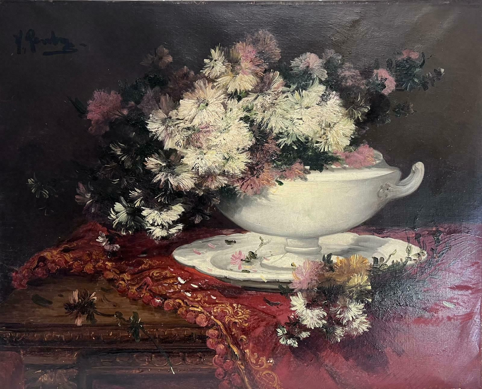 Alfred Roubyfine 19th Century French Flower Oil Painting Large Canvas Major Listed Artist