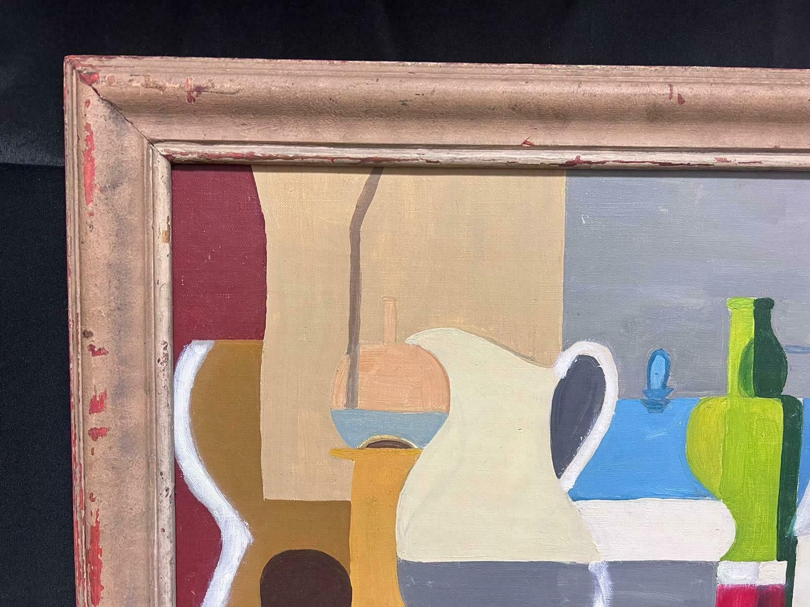 French Cubist Mid Century1950's French Cubist Still Life Oil Painting Jugs & Ornaments Large Canvas1950 photo Art