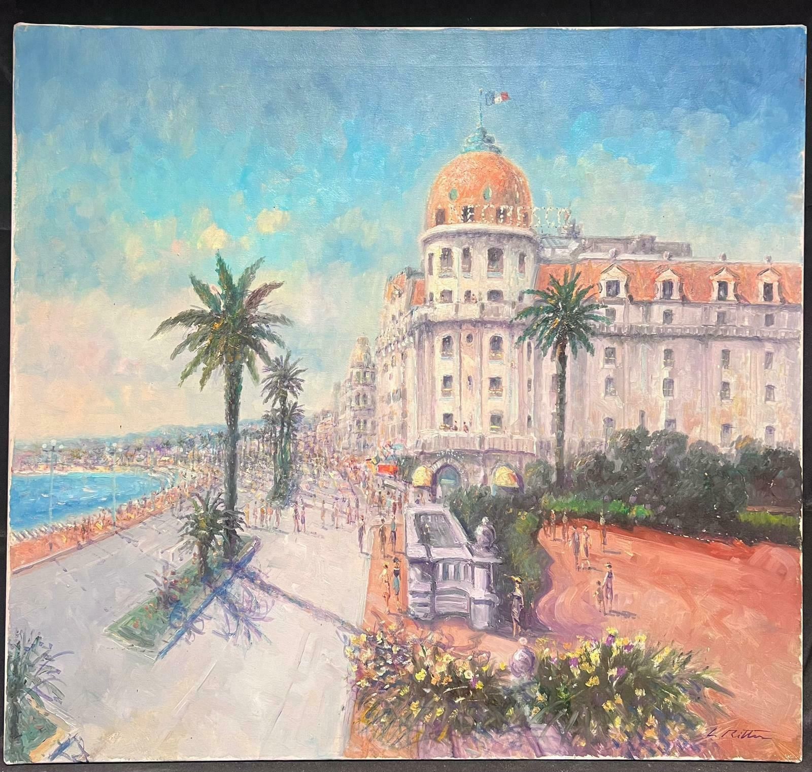 Laszlo Ritterthe Negresco Note Nice Promenade Des Anglais Large Impressionist Oil Painting1950's photo furniture