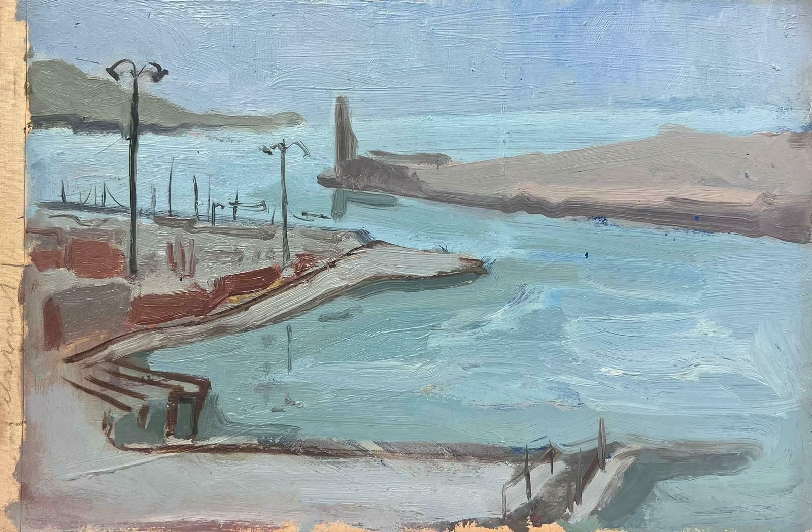 Elisabeth Hahn20th Century German Modernist Oil Painting Blue Harbour 20th Century photo Art