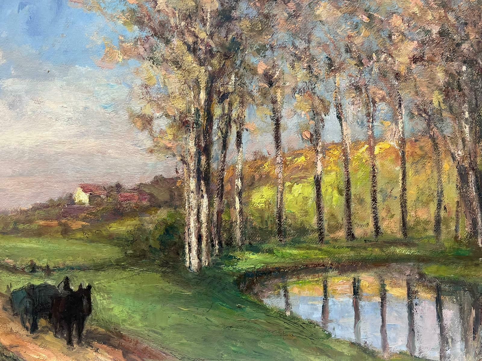 Leon Hatotvintage French Oil Painting Black Horses Walking Around A Dappled Light River photo furniture
