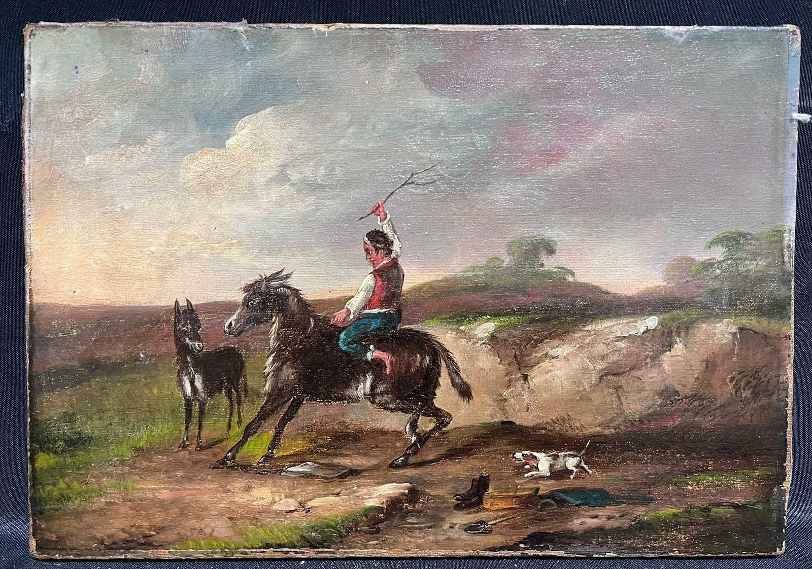 Italian 19th Centuryantique 19th Century Italian Oil Painting Man Riding Pony Horse In Landscape photo furniture