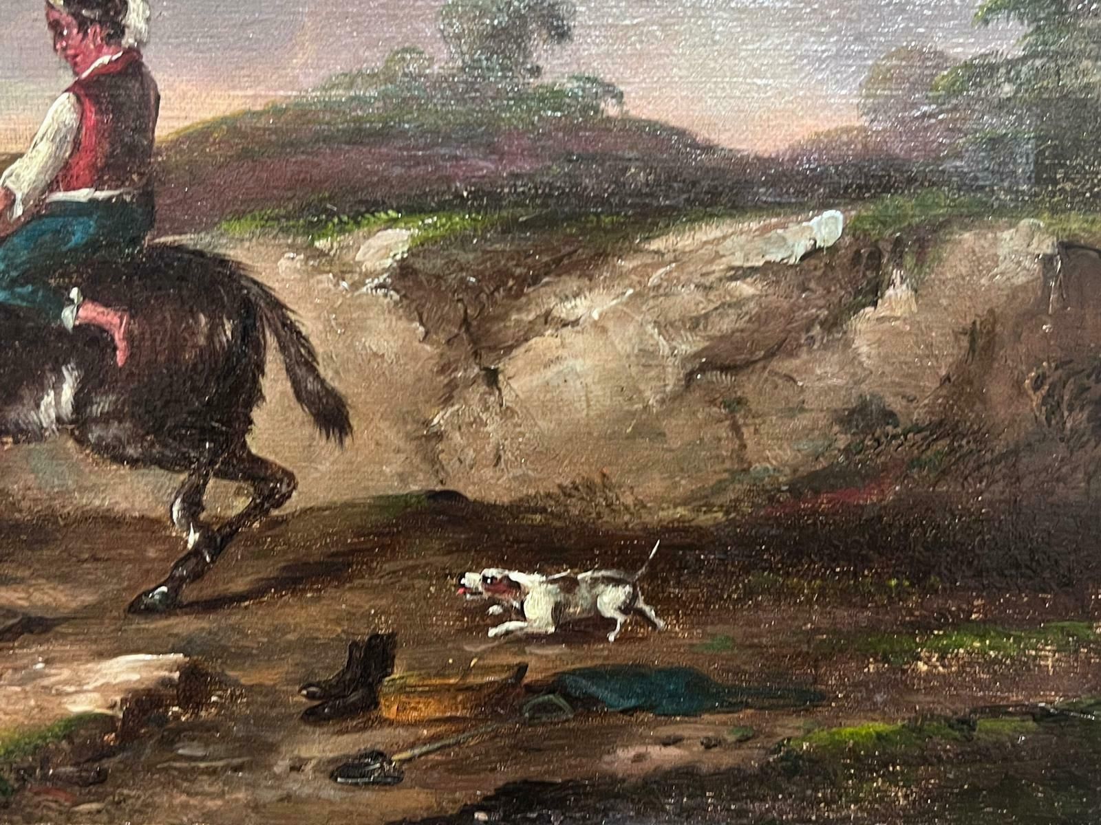 Italian 19th Centuryantique 19th Century Italian Oil Painting Man Riding Pony Horse In Landscape photo for sale