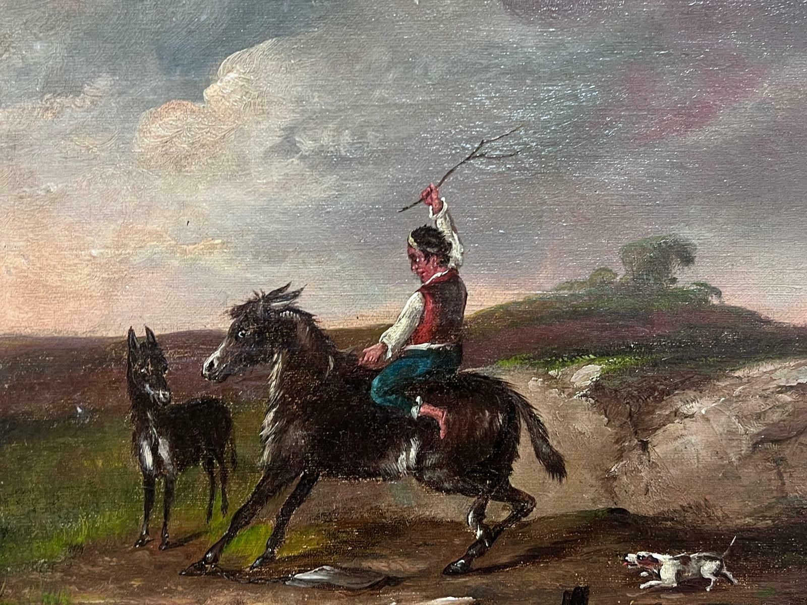 Italian 19th Centuryantique 19th Century Italian Oil Painting Man Riding Pony Horse In Landscape photo Art
