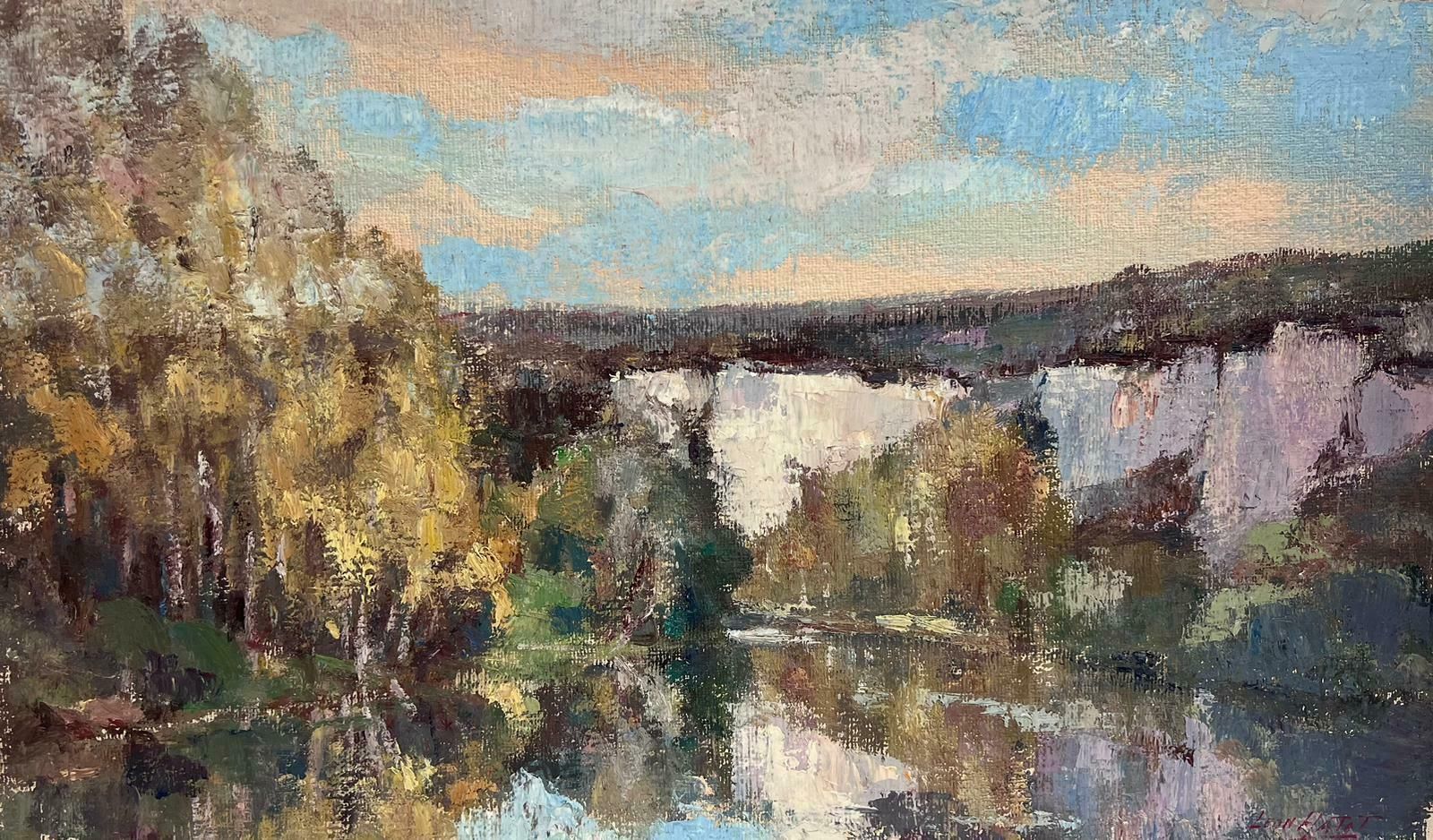 Leon Hatotvintage French Oil Painting Mountain River Reflection Landscape