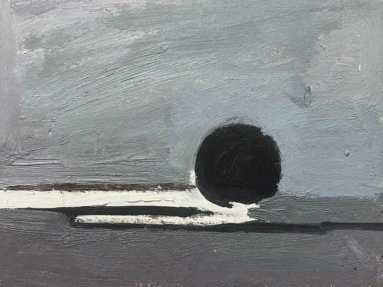 Elisabeth Hahn20th Century German Modernist Oil Painting Black Grey And White Ball Abstract20th Century photo for sale