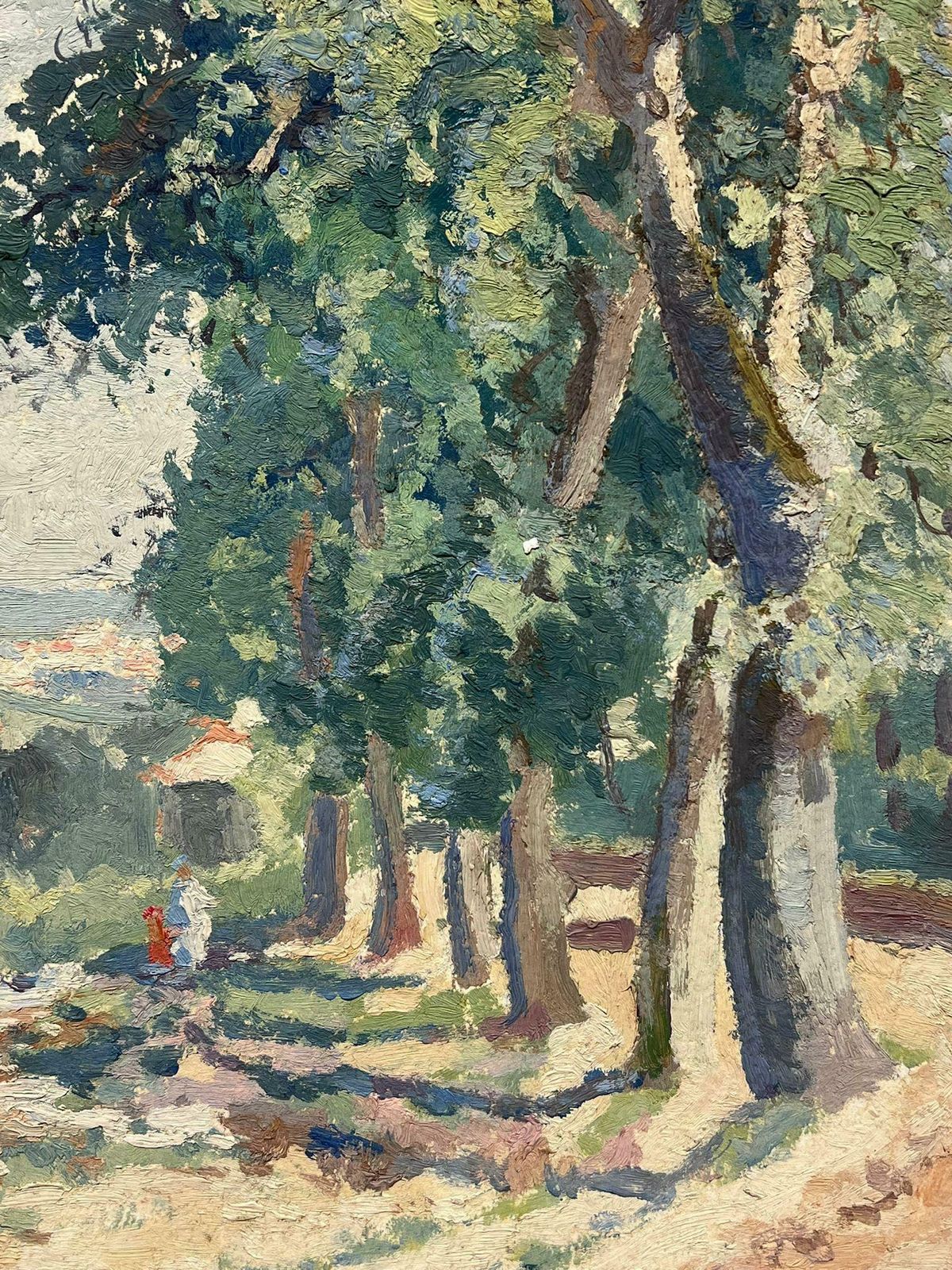 Jean Laforguefigures Walking Down Tree Path Signed French Impressionist 1950's Oil Painting photo for sale