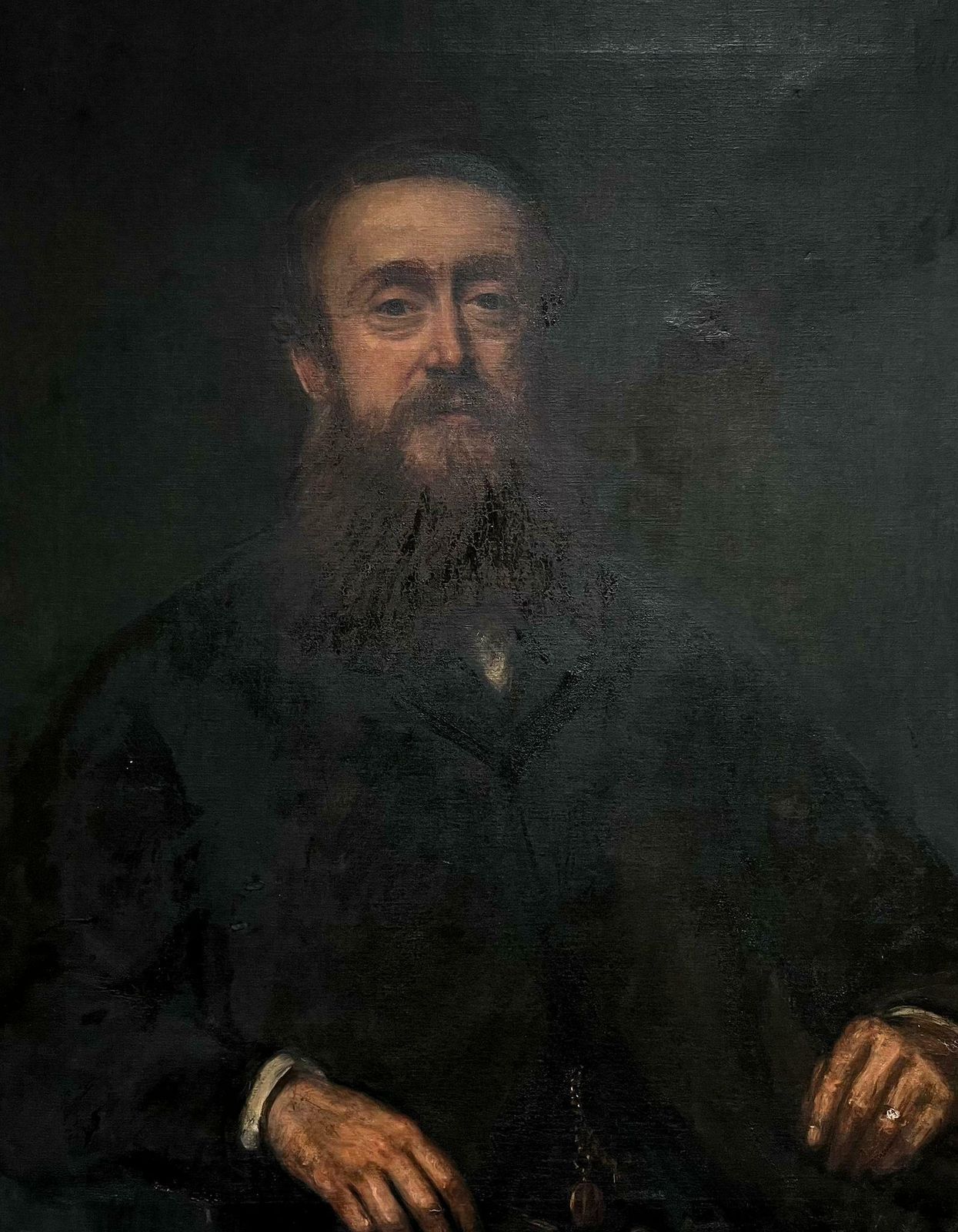 French Impressionistvery Large 19th Century French Impressionist Oil Painting Portrait Bearded Man
