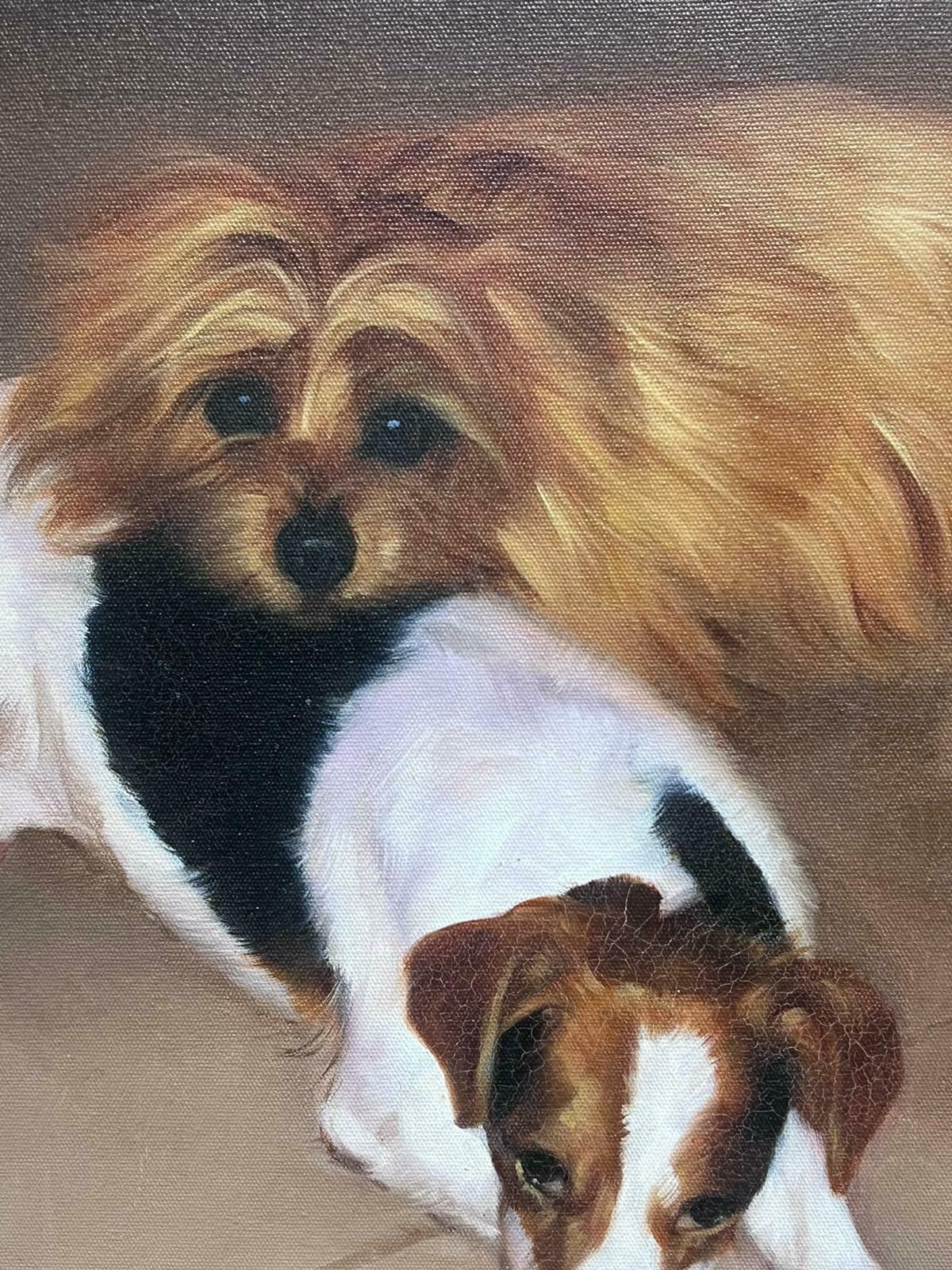 English Artistoriginal British Signed Oil Painting Jack Russell Terrier And Companion Dog photo vintage