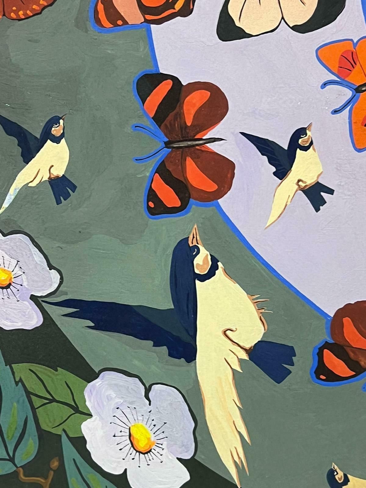 Sally Vaughancontemporary British Original Painting Butterfly Reflections Wallpaper Design1990 photo for sale