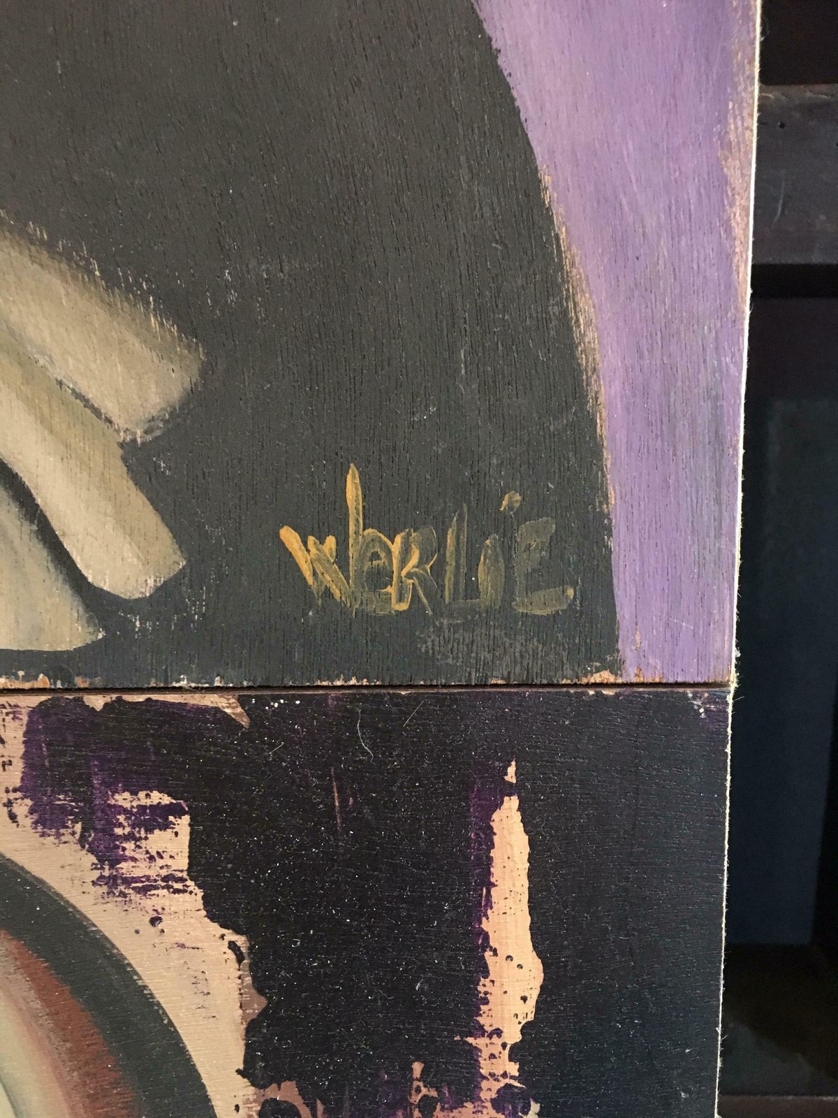 Beatrice Werlieabstract Portraits Two Paintings As One Purple Colour Signedc.1990s photo for sale
