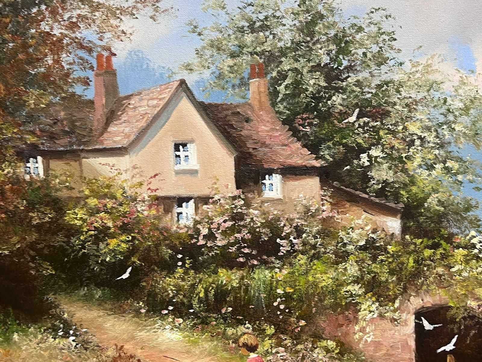 photo furniture Les Parsonstraditional English Cornish Village Scene Children Playing In Stream By Cottage