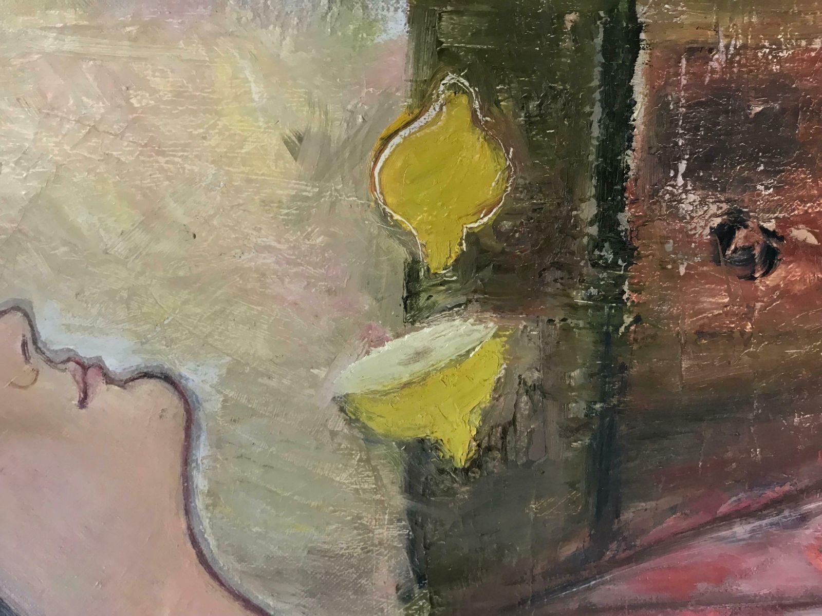 édouard Righetti (1924 2001)portrait Of Girl In Pink With Lemons, French Mid Century Post Impressionist Oil1950's photo Art